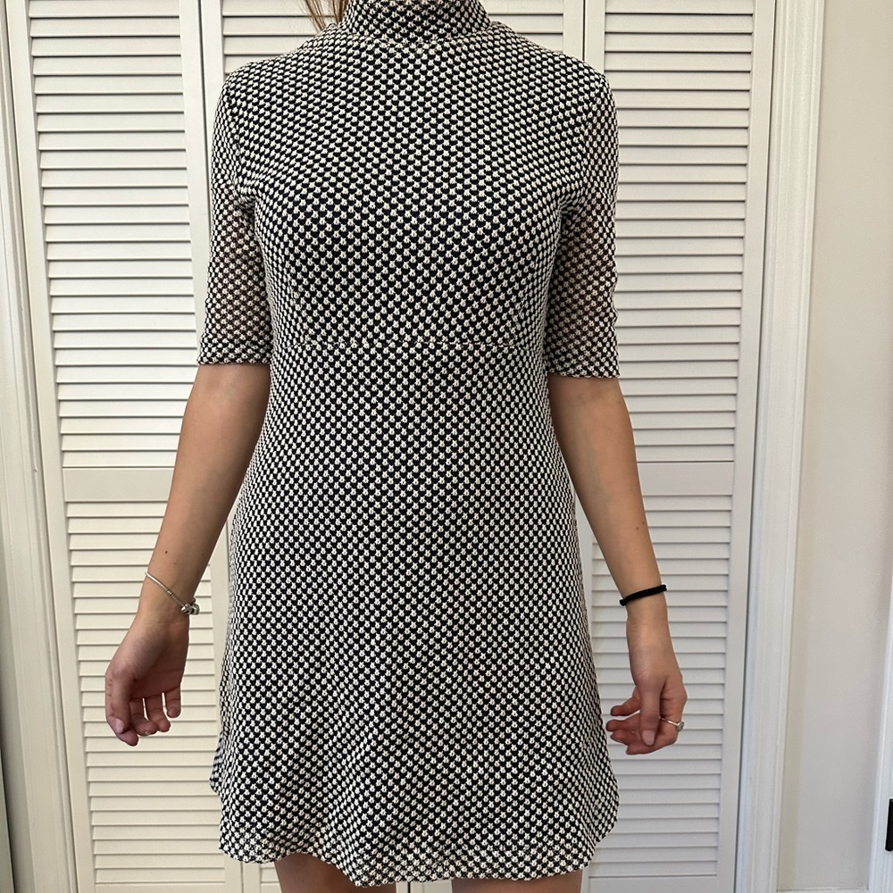 Zara Jacquard Dress in navy and ecru size S.  New with tags
